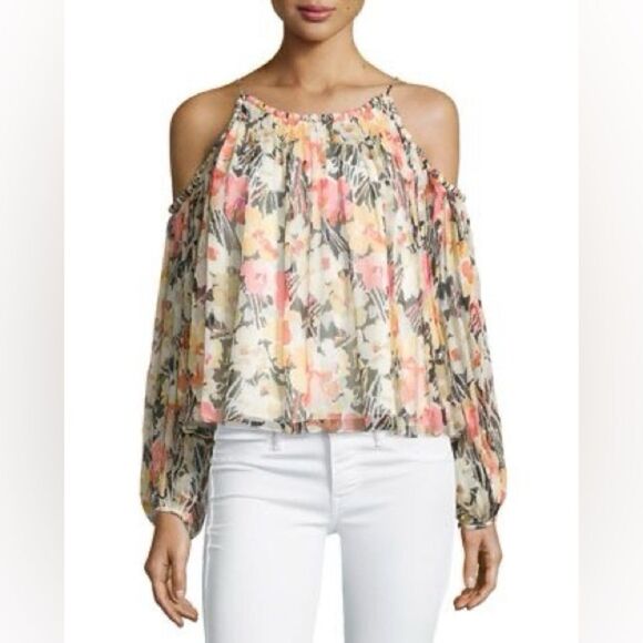 Maylin' Silk Cold Shoulder Floral Print Blouse - Picture 2 of 4